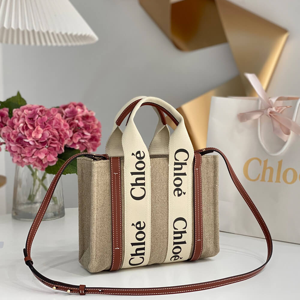 Chloe Small Woody tote bag in linen