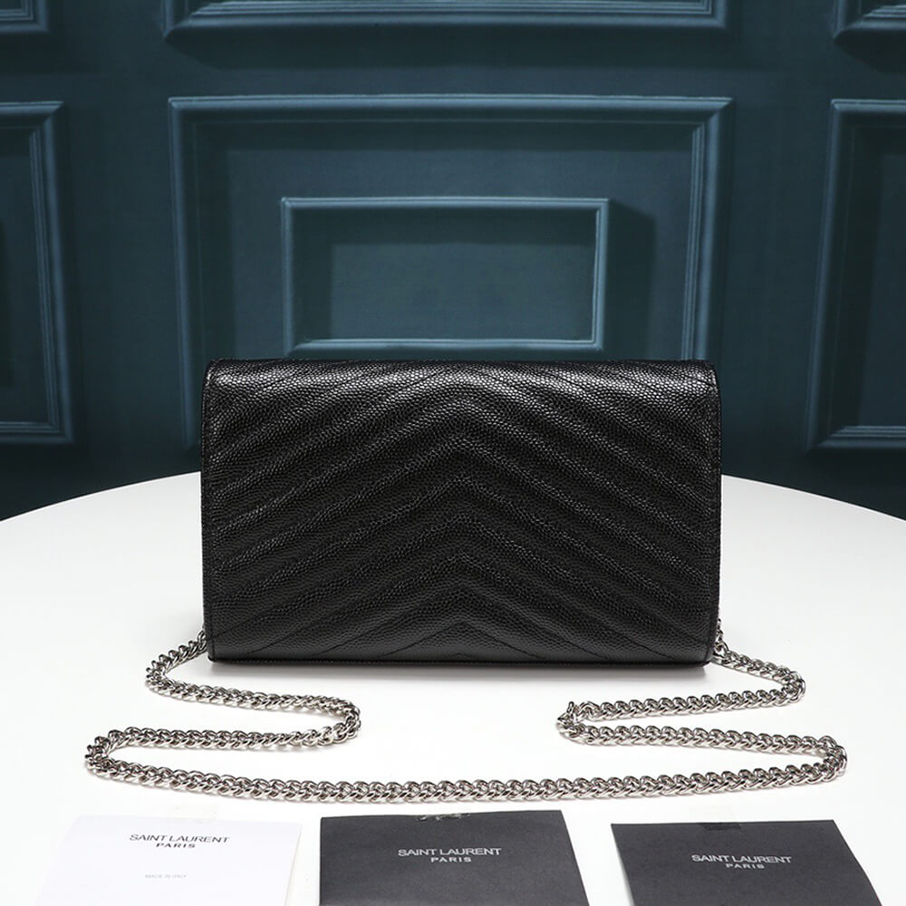 Sa1nt Lau*nt Chain-strap Y51-plaque grained-leather wallet