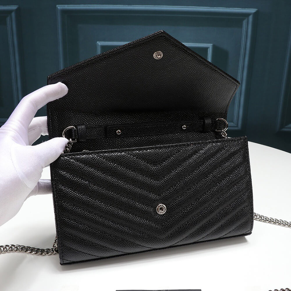 Sa1nt Lau*nt Chain-strap Y51-plaque grained-leather wallet