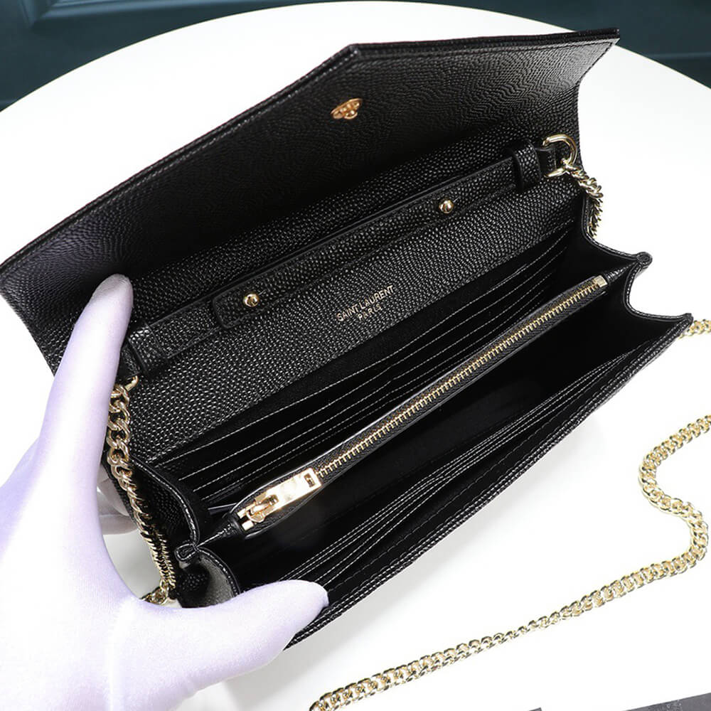 Sa1nt Lau*nt Chain-strap Y51-plaque grained-leather wallet