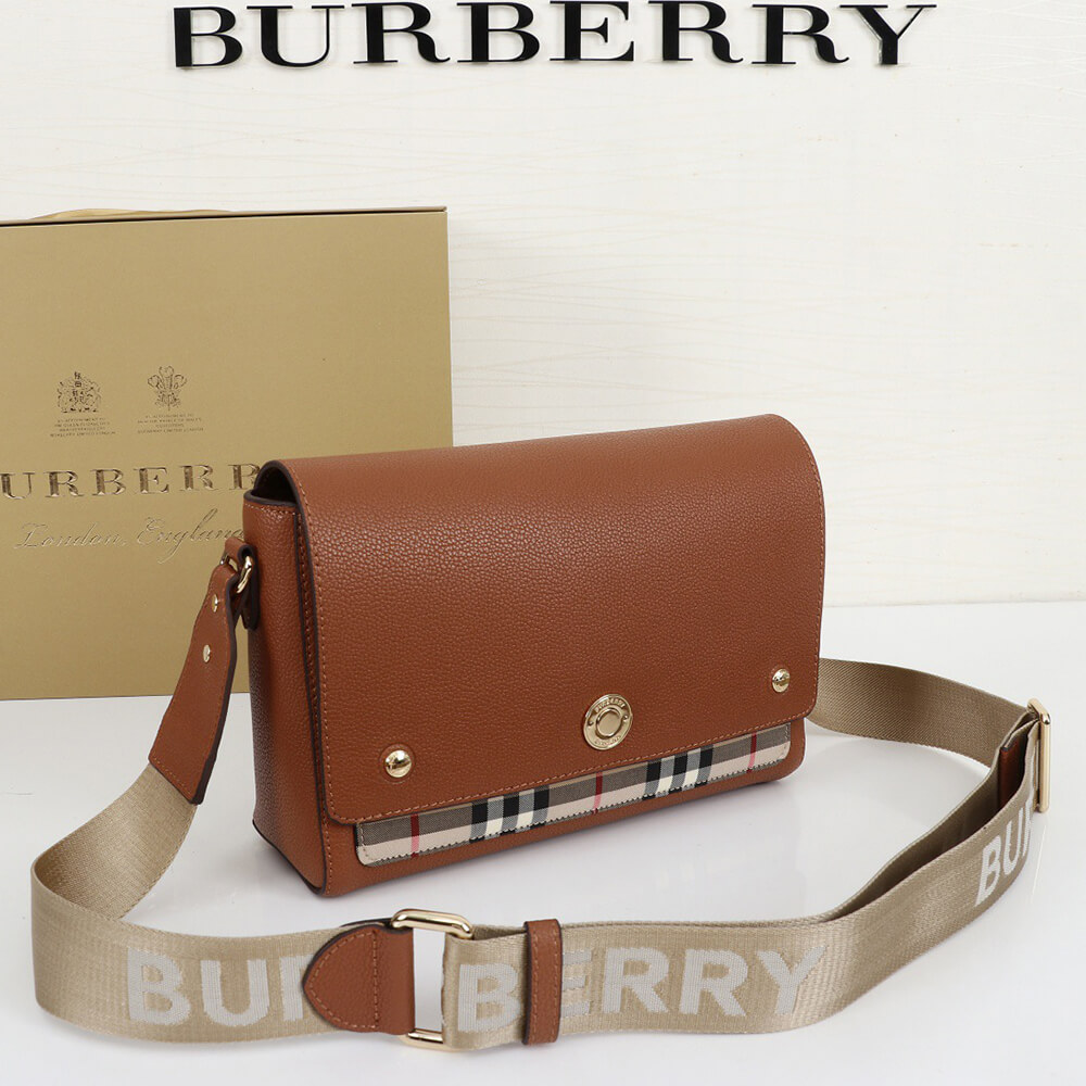 Bv*b*rry Vintage Check and Leather Note Crossbody Bag