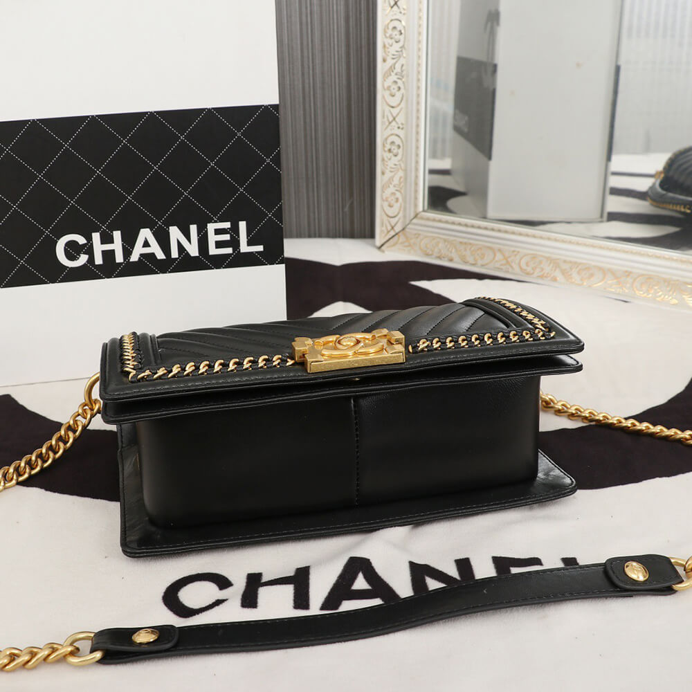 Ch**el Top Handle Chevron Boy Handbag