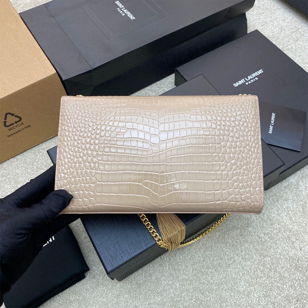 Y51 kate medium tassel in crocodile-embossed leather