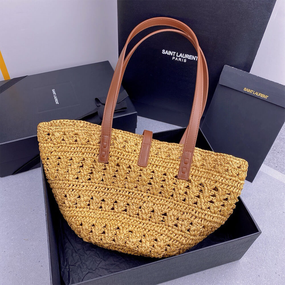 Y51 Medium Panier Raffia Bag In Brown