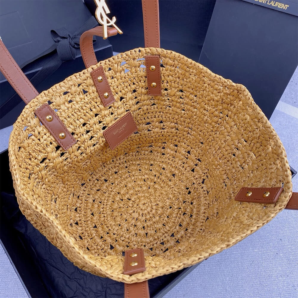 Y51 Medium Panier Raffia Bag In Brown