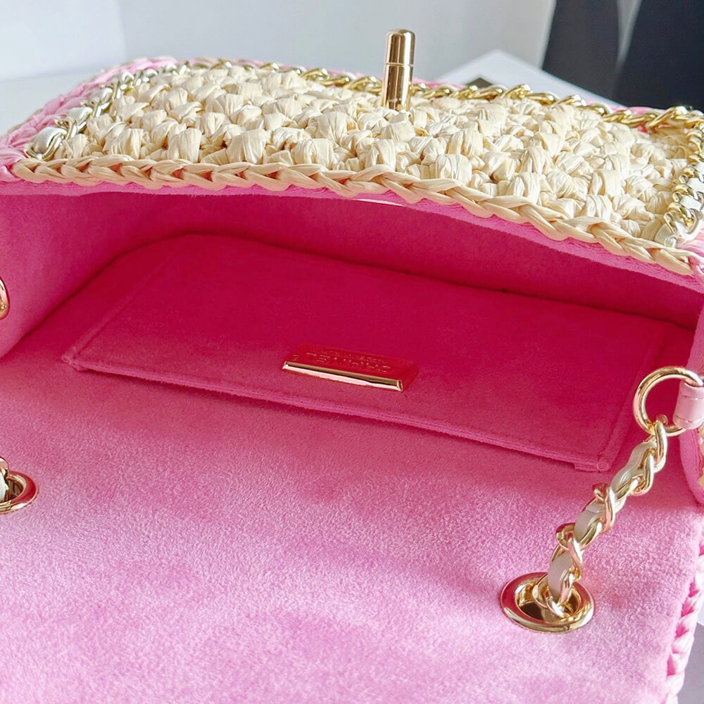 Ch**el Beige Raffia Chain Handbag(HIGH-END GRADE)