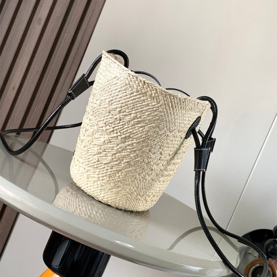 L0ew* Anagram Basket Small Palm and Calfskin Bag(HIGH-END GRADE)