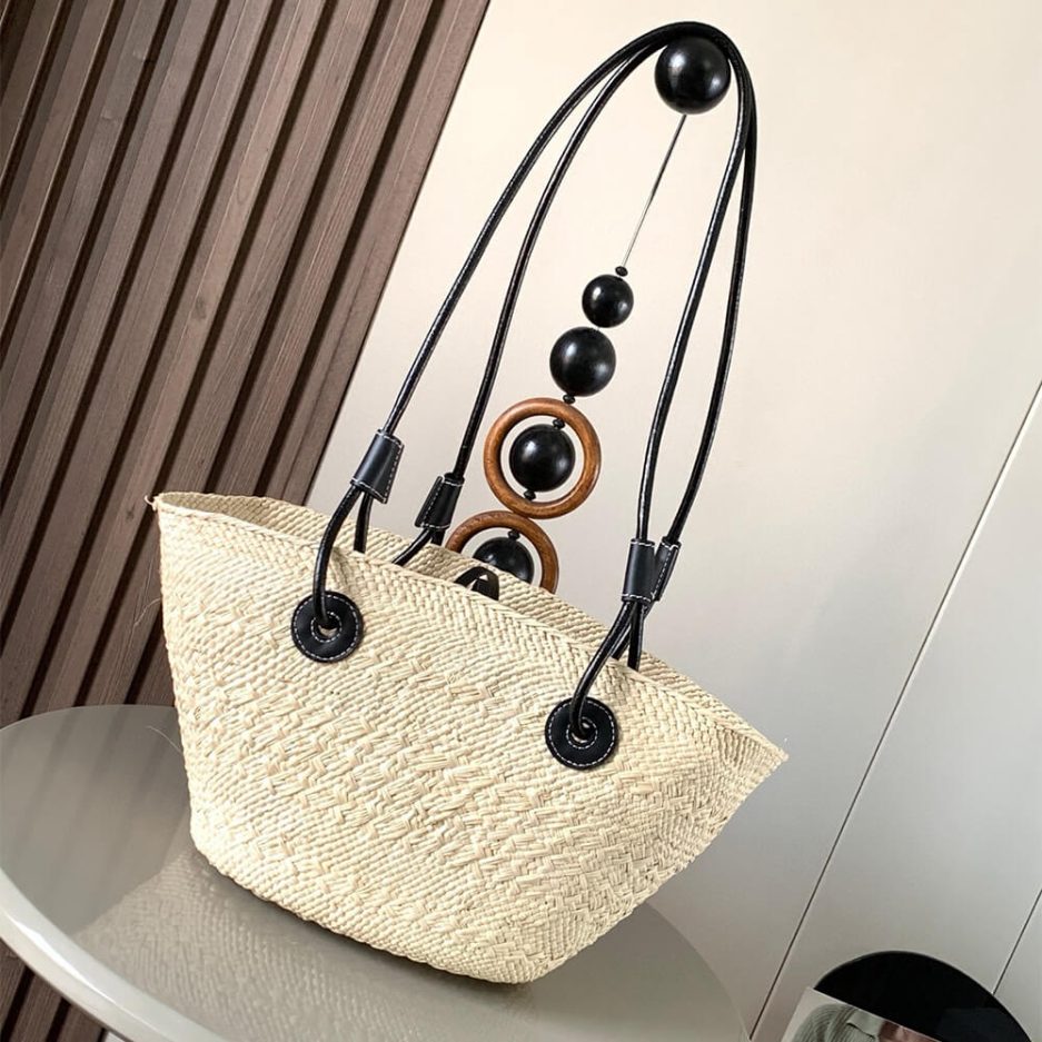 L0ew* Anagram Basket Small Palm and Calfskin Bag(HIGH-END GRADE)