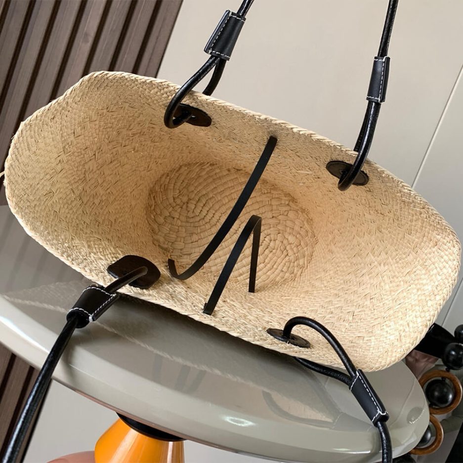 L0ew* Anagram Basket Small Palm and Calfskin Bag(HIGH-END GRADE)