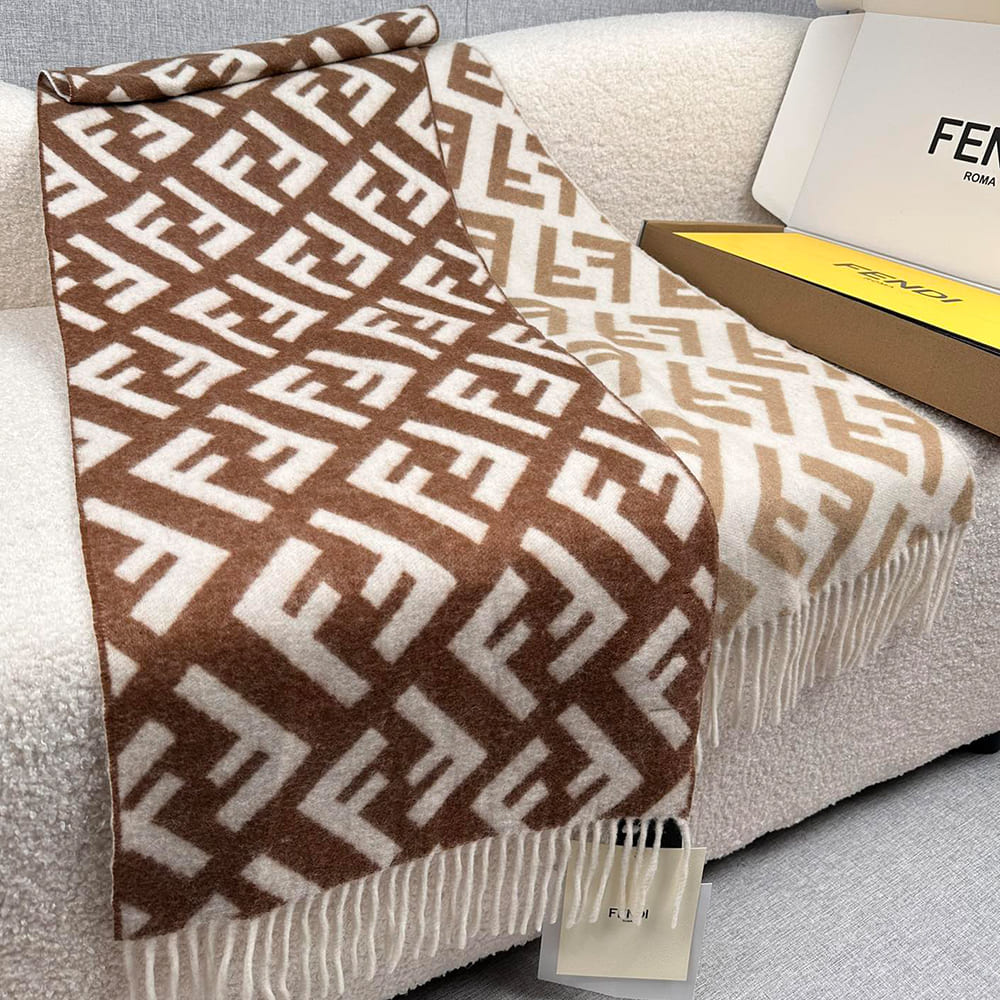 F**di FF Dove Gray Wool and Cashmere Scarf