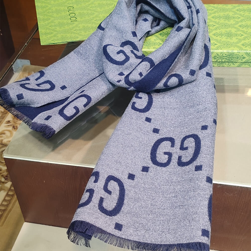 Gvc*1 GG jacquard wool and mulberry silk blend scarf
