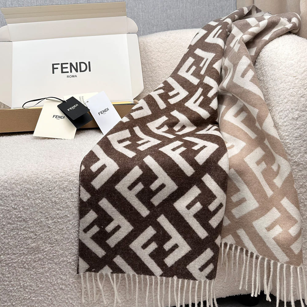 F**di FF Dove Gray Wool and Cashmere Scarf